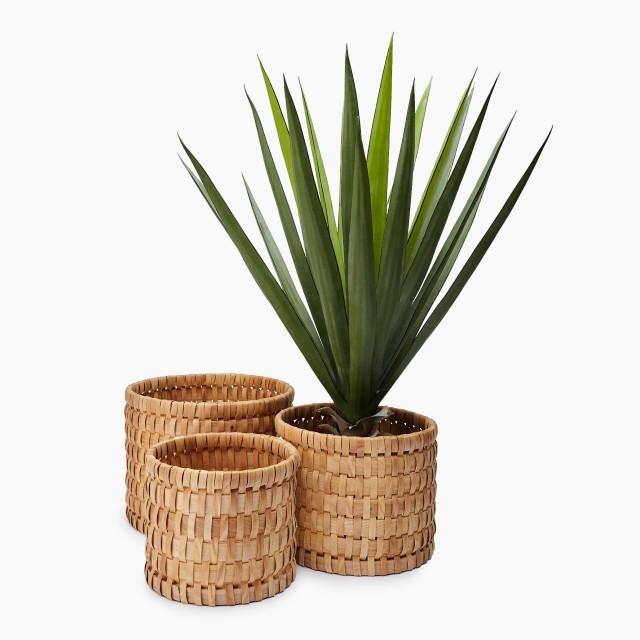 Thread Office Wood Chip Woven Basket Planters, Set of 3