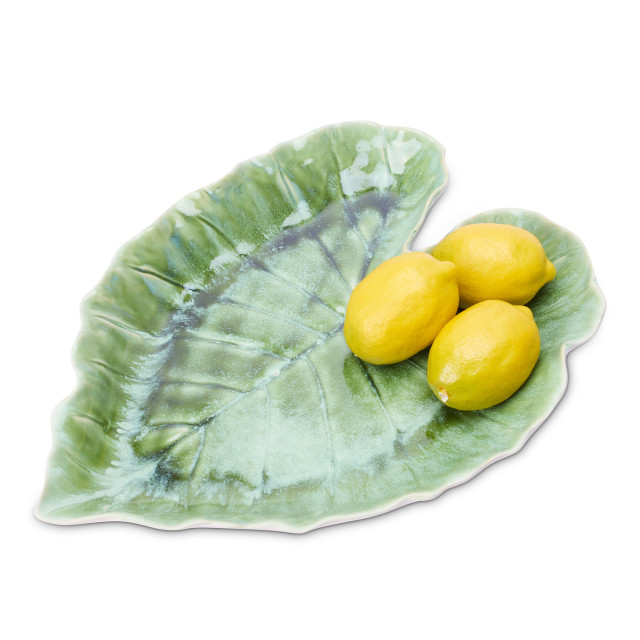 Humble & Mash Green Leaf Platter, 39cm with lemons for scale