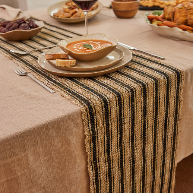 Humble & Mash Black & Natural Ramie Runner, 220cm