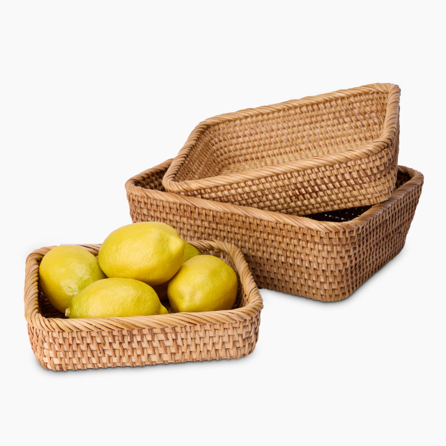 Thread Office Vine Rattan Storage Basket, Set of 3 with lemons