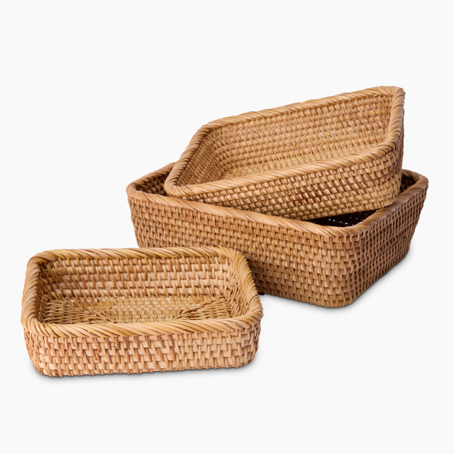 Thread Office Vine Rattan Storage Basket, Set of 3