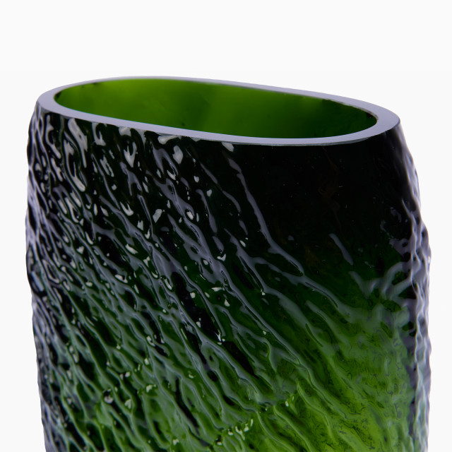 Thread Office Green Ripple Oblong Glass Vase close up of colour and texture