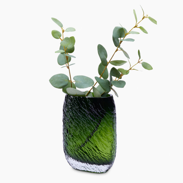 Thread Office Green Ripple Oblong Glass Vase with plant