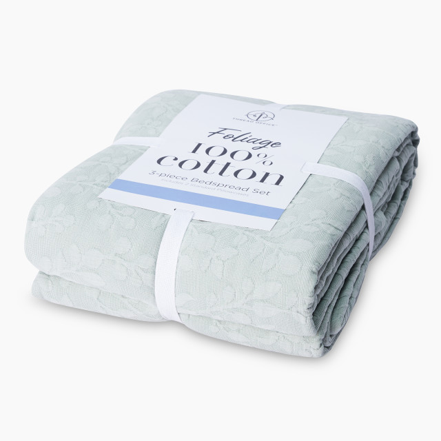 Thread Office Green Foliage Cotton Bedspread Set, 3-Piece - Queen
