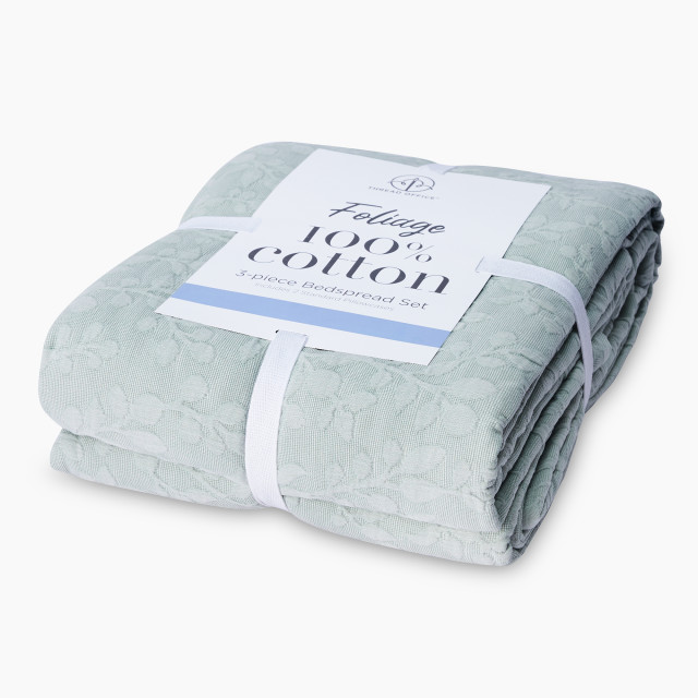 Thread Office Green Foliage Cotton Bedspread Set, 3-Piece queen