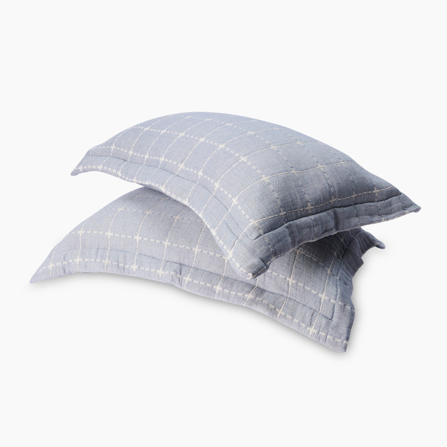 Thread Office Blue Check Reversible Cotton Bedspread Set pillow cases