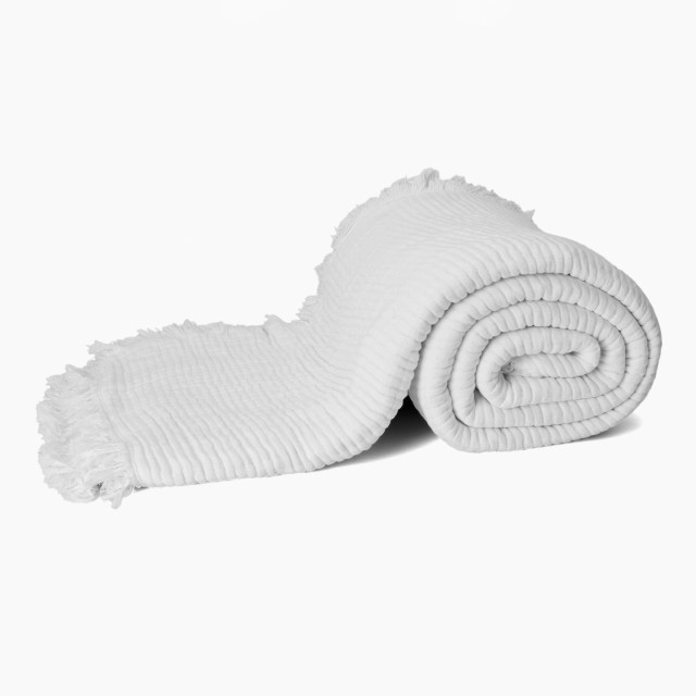 Thread Office White Reversible Woven Fringe Throw, 180cm x 200cm