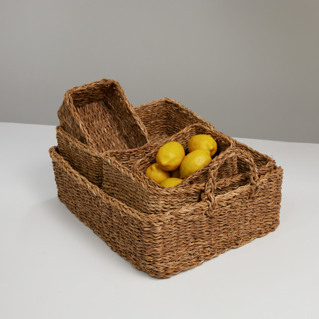 Thread Office Seagrass Baskets with Handles, Set of 5