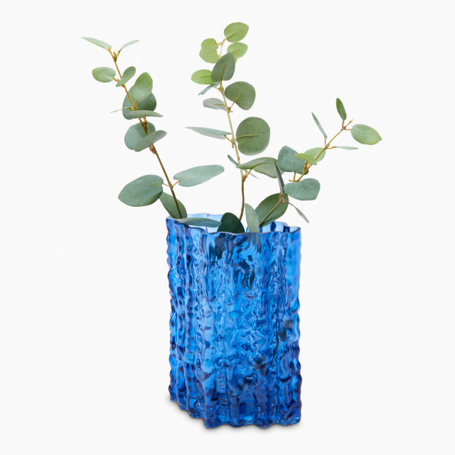 Thread Office Blue Ripple Glass Vase with plant