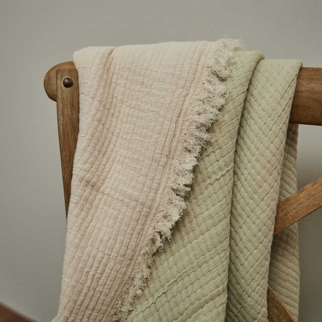 Thread Office Sage Green Reversible Woven Fringe Throw, 180cm x 200cm