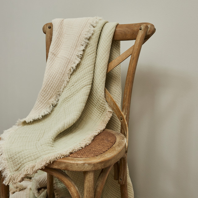 Thread Office Sage Green Reversible Woven Fringe Throw, 180cm x 200cm