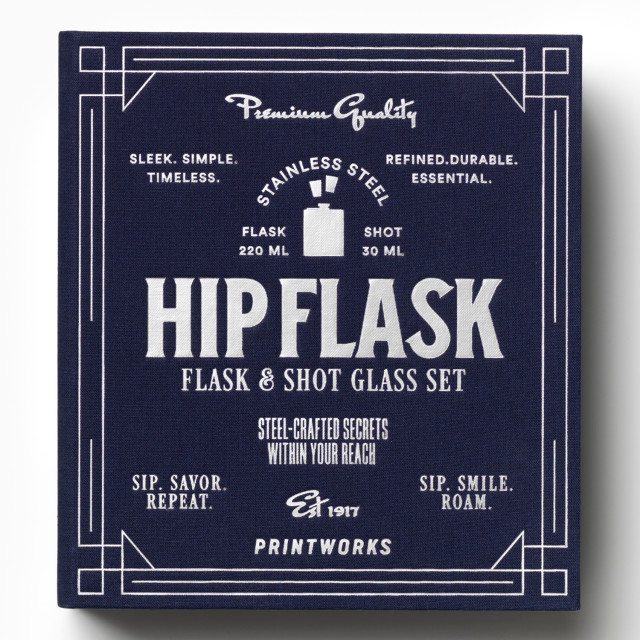 Printworks The Essentials Dark Blue Hip Flask Set angle