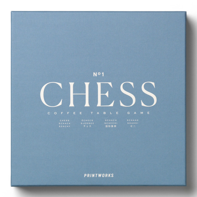 Printworks Classic Dusty Blue Chess Set packaging