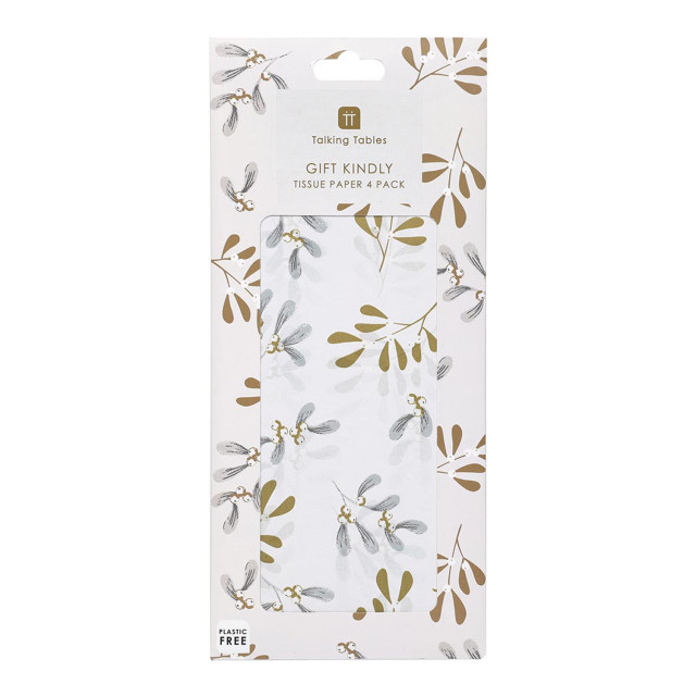 Talking Tables Botanical Mistletoe White Christmas Tissue Paper, 4-Piece