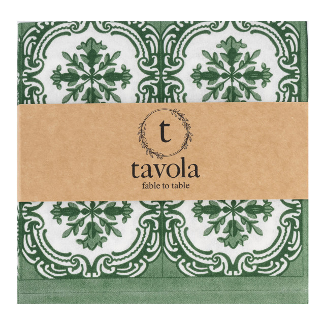 Tavola Floral Tile Biodegradable Paper Napkins, Pack of 25 - Green