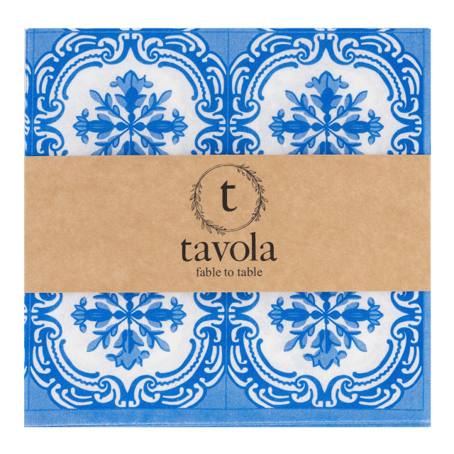 Tavola Floral Tile Biodegradable Paper Napkins, Pack of 25 - Blue