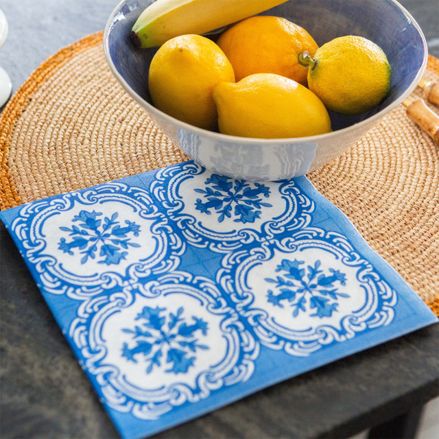 Tavola Floral Tile Biodegradable Paper Napkins, Pack of 25 - Blue