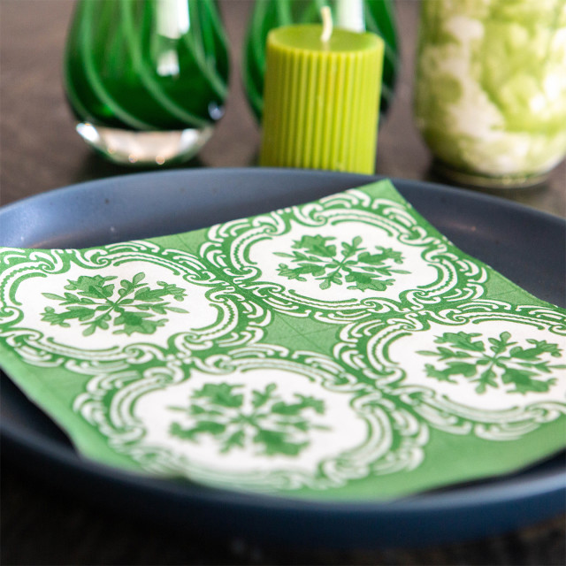 Tavola Floral Tile Biodegradable Paper Napkins, Pack of 25 - Green
