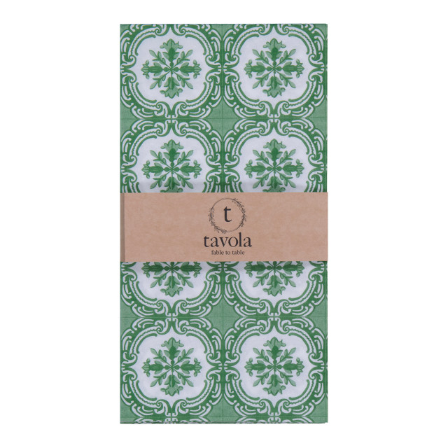 Tavola Floral Tile Paper Table Runners, Pack of 4 - Green