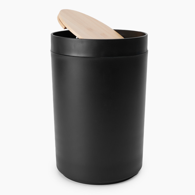 Thread Office Black Bamboo Bathroom Bin