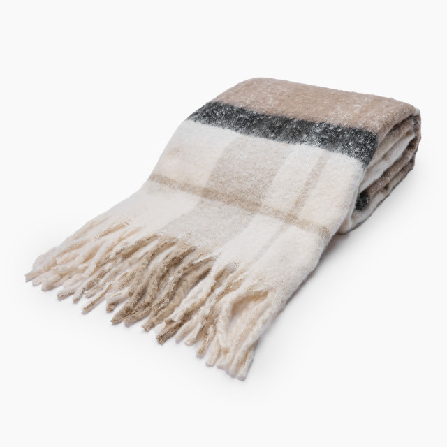 Thread Office Faux Mohair Check Throw, 140cm x 180cm - Beige