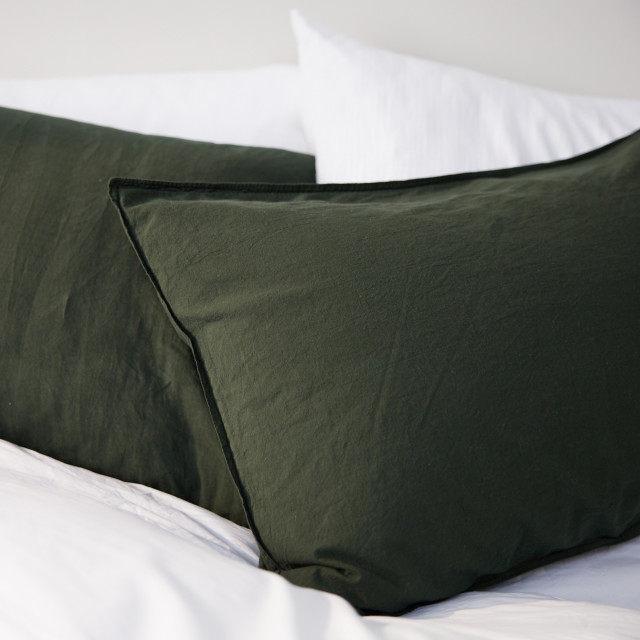Thread Office Forest Green Washed Cotton Pillowcase, Set of 2