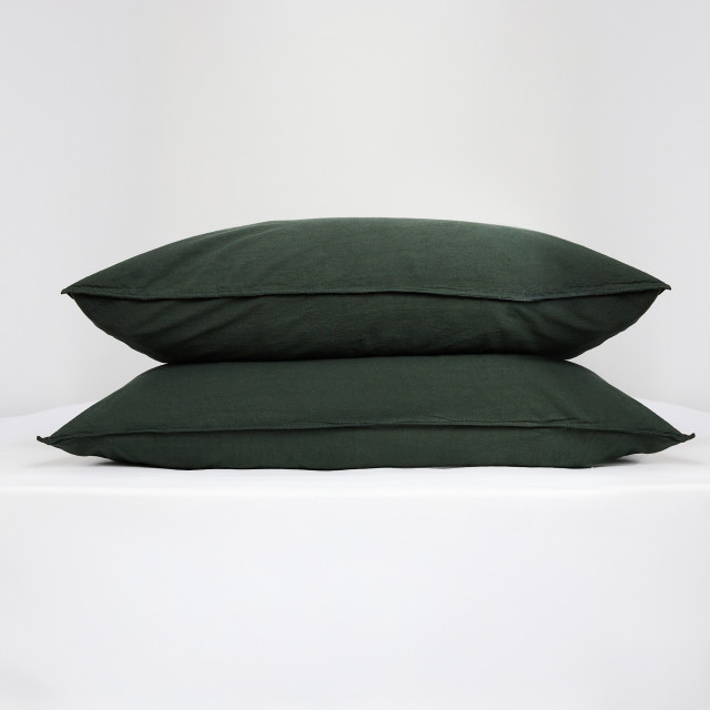 Thread Office Forest Green Washed Cotton Pillowcase, Set of 2