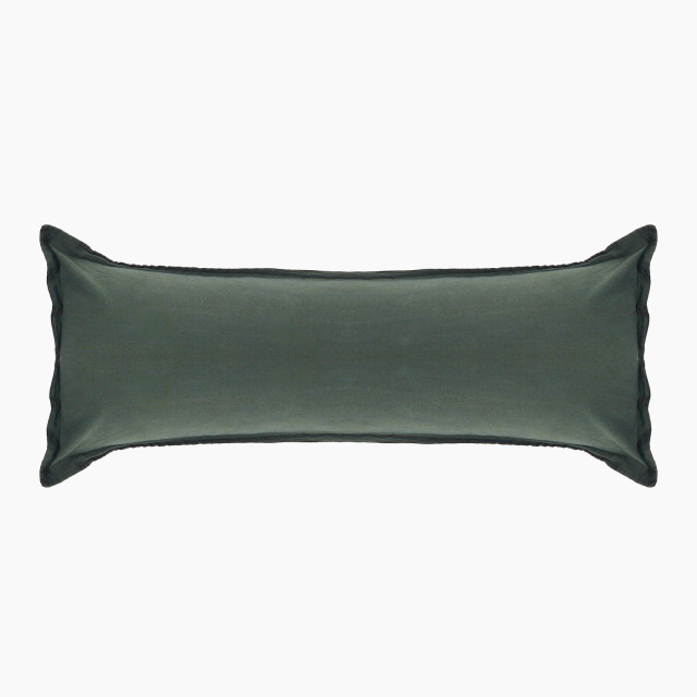 Thread Office Forest Green Washed Cotton Oxford Border Bedroom Scatter Cushion, 30cm x 90cm
