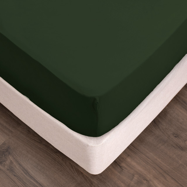 Thread Office Forest Green Washed Cotton Fitted Sheet - Double