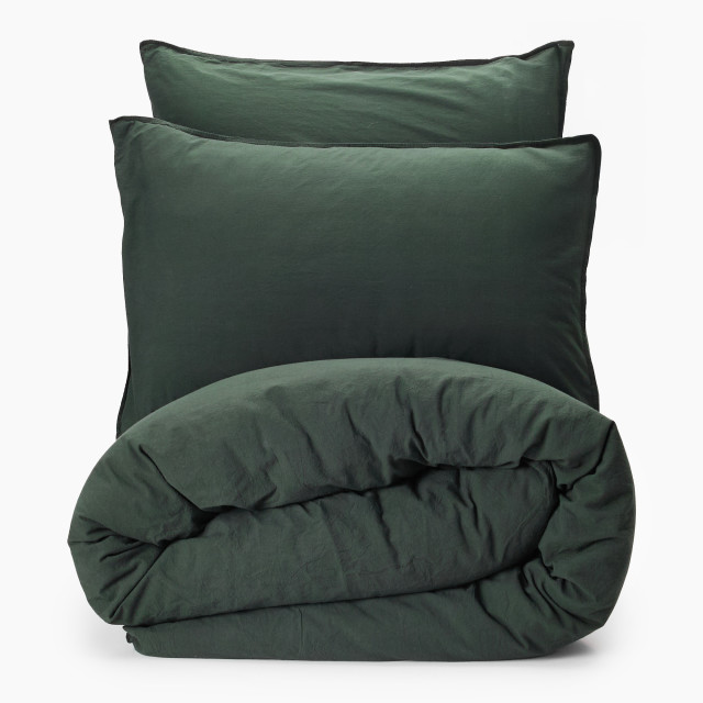 Thread Office Forest Green Washed Cotton Duvet Cover Set - King