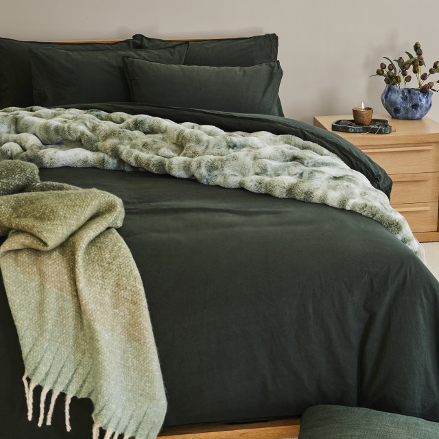Thread Office Forest Green Washed Cotton Duvet Cover Set