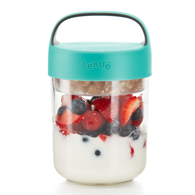 Lekue Jar To Go, 400ml - Green with breakfast