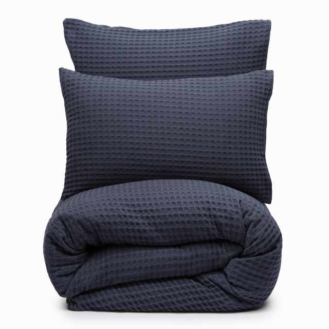 Thread Office Navy Chunky Waffle Duvet Cover Set - Super King