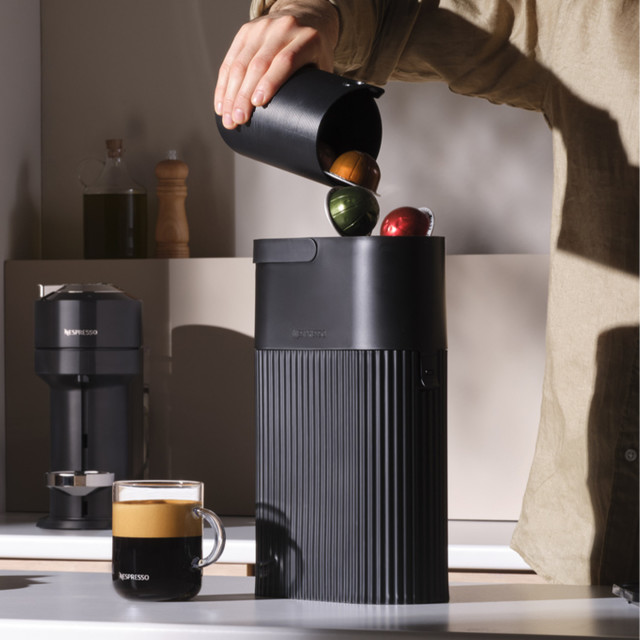 Nespresso Capsule Recycling Bin on the kitchen island