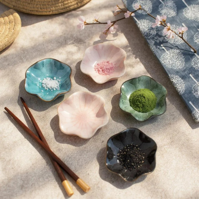 Nicolson Russell Japanese Lily Dipping Bowls, Set of 4 - Pink & Light Blue
