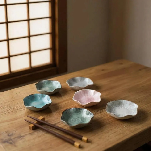 Nicolson Russell Japanese Lily Dipping Bowls, Set of 4 - Pink & Light Blue