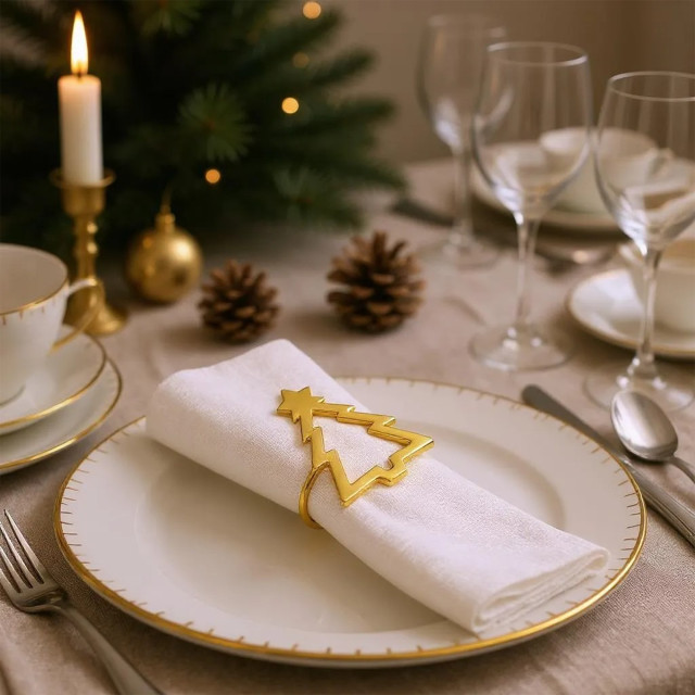 Nicolson Russell Gold Christmas Tree Napkin Rings, Set of 4