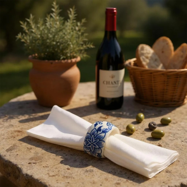 Nicolson Russell Blue Ceramic Napkin Rings, Set of 4