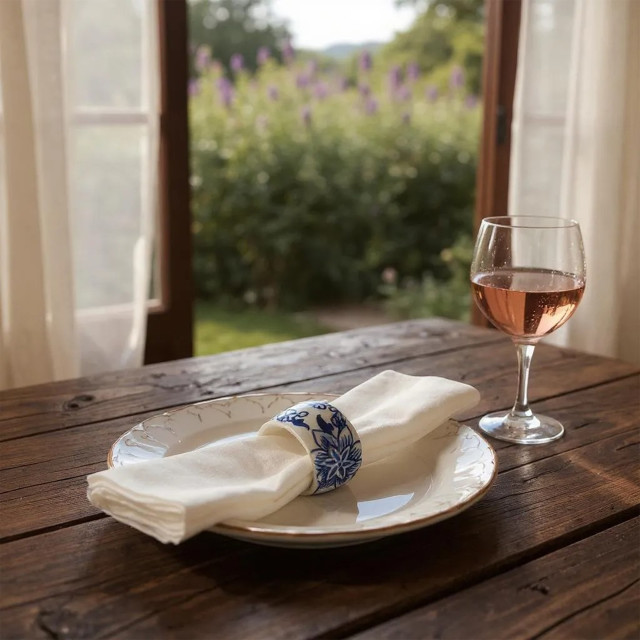 Nicolson Russell Blue Ceramic Napkin Rings, Set of 4