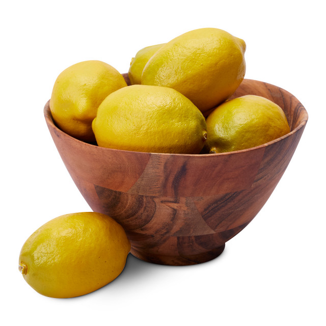 Humble & Mash Natural Wooden Serving Bowl, 20cm with lemons