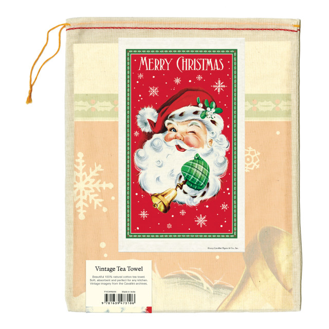 Cavallini & Co Festive Tea Towel - Christmas Santa packaging angle