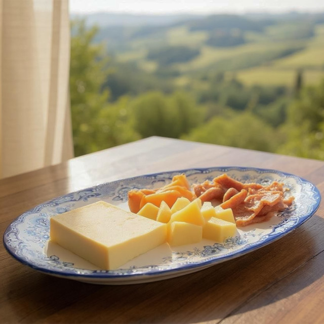 Nicolson Russell Amsterdam Serving Platter, 36cm with cheese and biltong