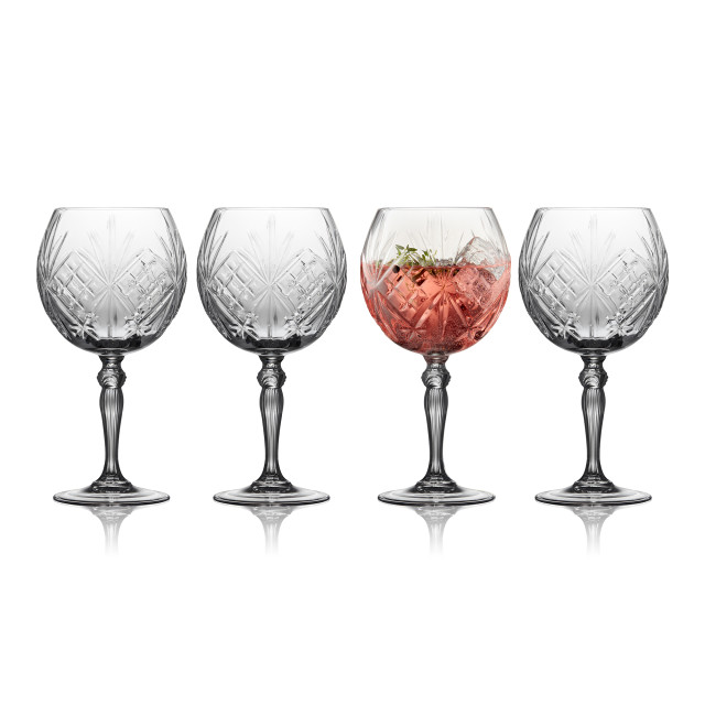 Lyngby Melodia Crystal Gin & Tonic Glasses, Set of 4 angle with gin and tonic
