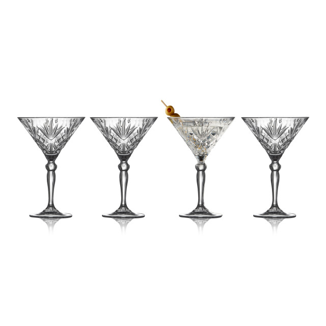 Lyngby Melodia Crystal Cocktail Glasses, Set of 4 angle with a cocktail