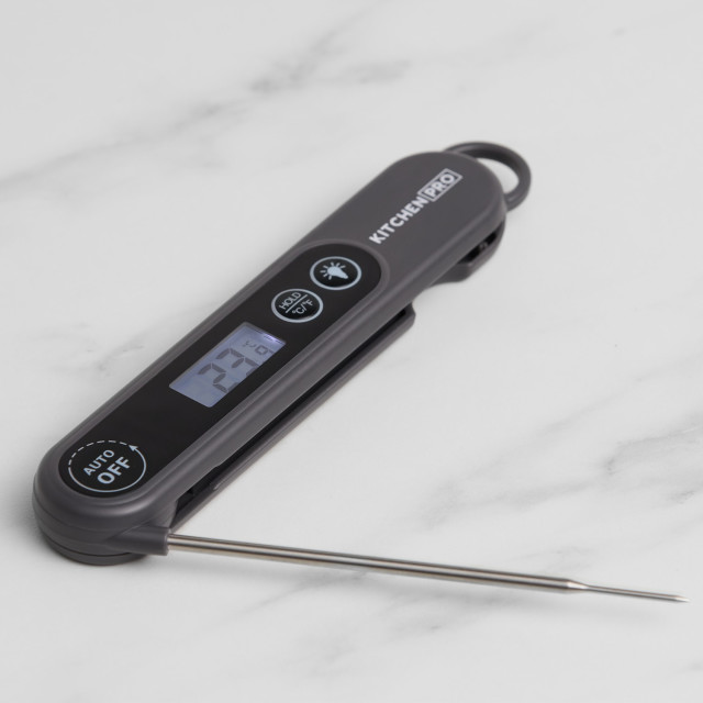 Kitchen Pro Precision Foldable Digital Thermometer on the kitchen counter
