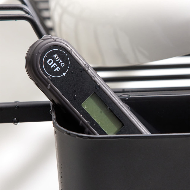Kitchen Pro Precision Foldable Digital Thermometer on a dish rack