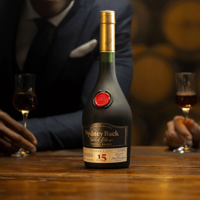 Sydney Back Special Release 15-Year Old Potstill Brandy in Gift Box on the table