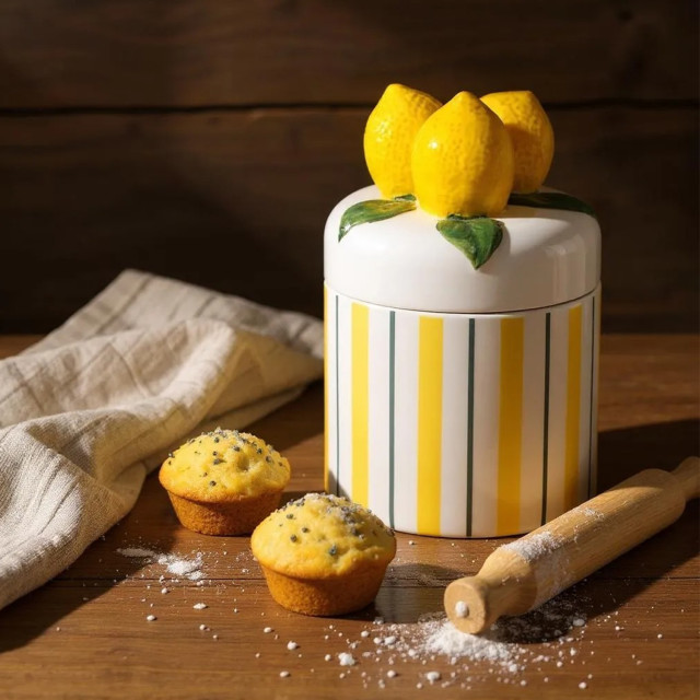 Nicolson Russell Lemon Citrus Canister on the table with cupcakes