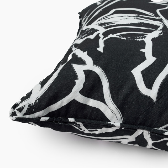 Thread Office Ada Flower Black Printed Scatter Cushion with Feather Inner, 60cm x 60cm