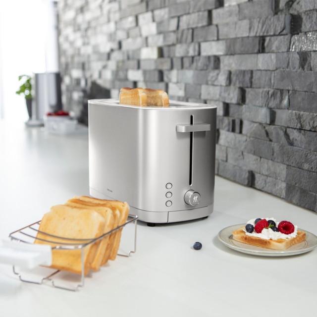 Zwilling Enfinigy 2-Slice Toaster, 1000W with toasted bread on the kitchen counter